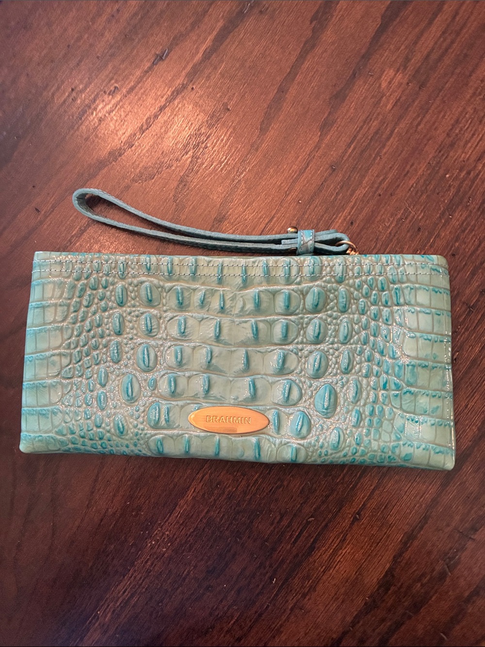 Brahmin Melbourne Waterfall Croc-Embossed Wristlet with Gold Plate